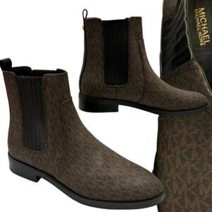 Michael Kors Ella Signature Logo Chelsea Brown Ankle Boots Size 10